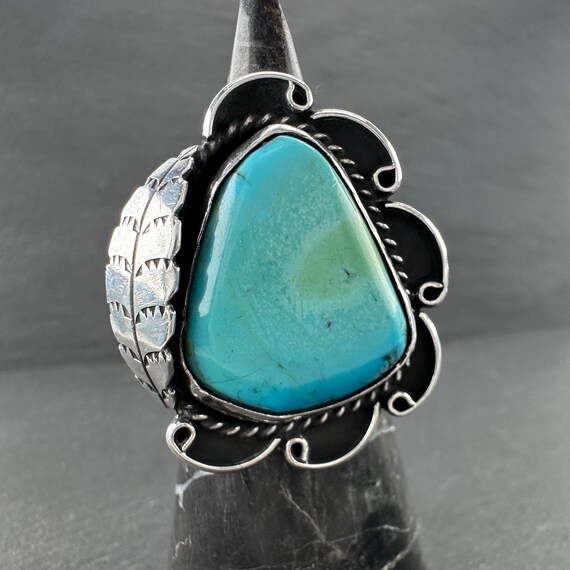 Turquoise Silver Ring: Native American Stamped (S… - image 3