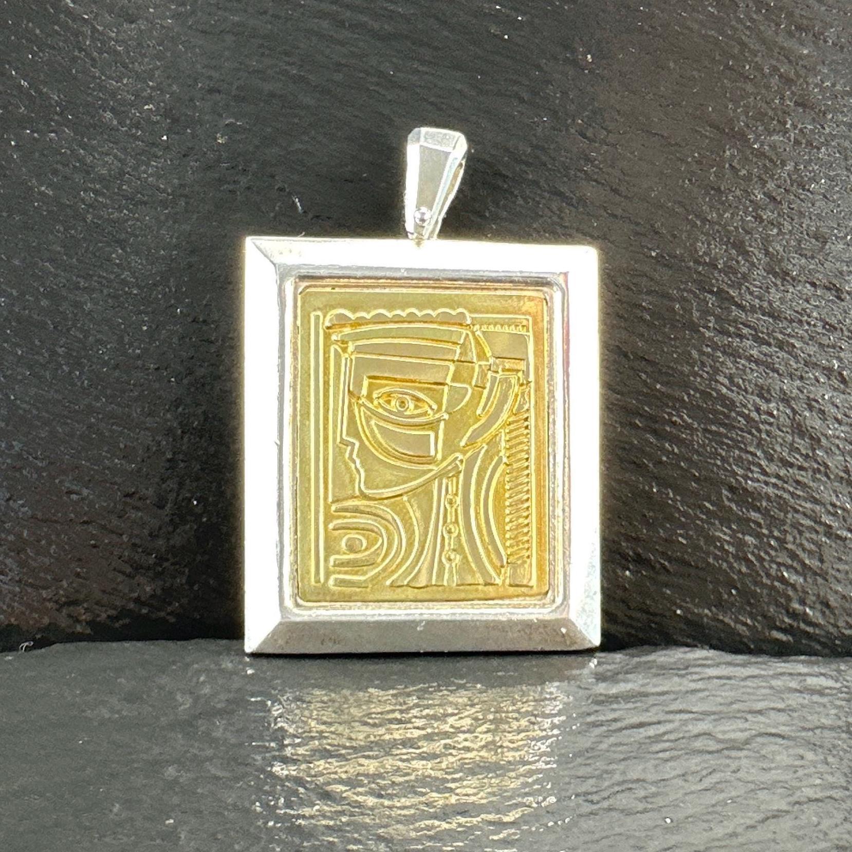 Vintage Anthony Quinn Lady of Crete, 18K Gold Abstract Sterling Silver Pendant