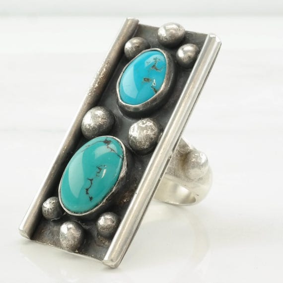 Large Sterling Silver Turquoise Ring Signed Tawne… - image 1