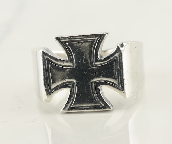 Vintage Sterling Silver Cross Ring Size 16 - image 2