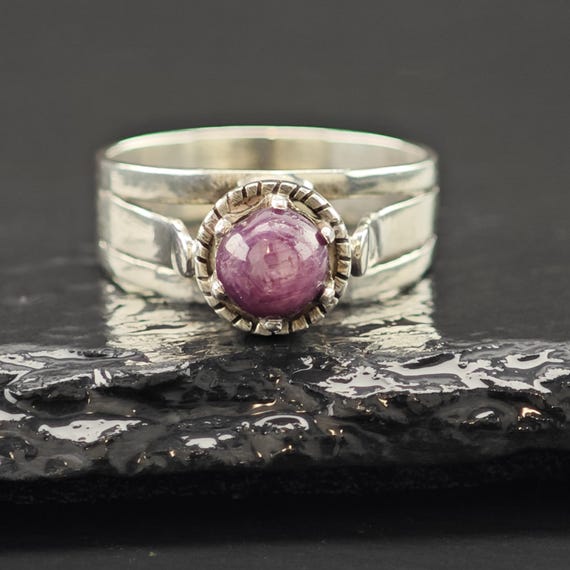 Handmade Cabochon Star Ruby Ring Sterling Silver … - image 3