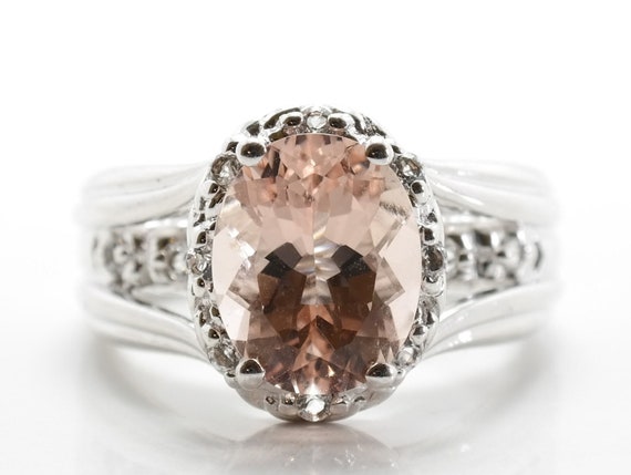 Vintage Sterling Silver Ring Morganite White Topa… - image 1