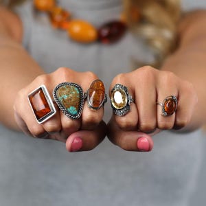 Large Rectangular Amber Ring Sterling Silver