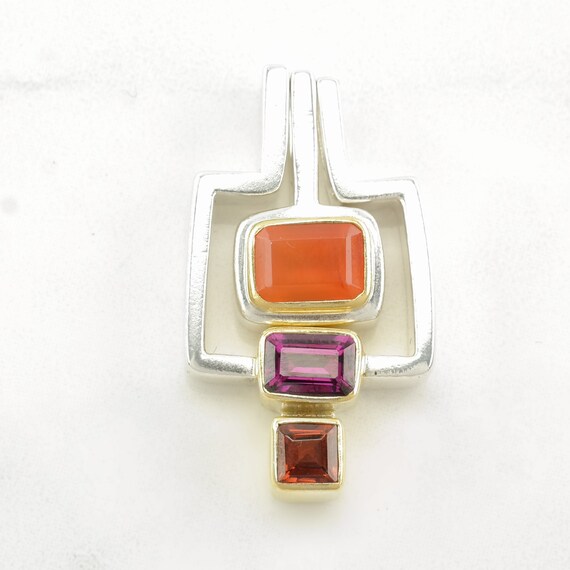 Vintage Fire Opal, Amethyst, Garnet, Modernist Go… - image 9