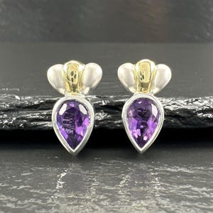 Sterling Silver Purple Amethyst 14K Gold Accent Earrings Stud