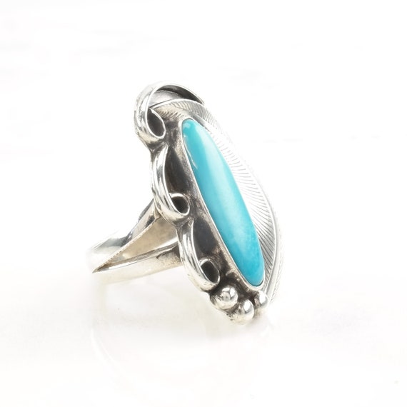 Vintage Native American Silver Ring Turquoise Fea… - image 5