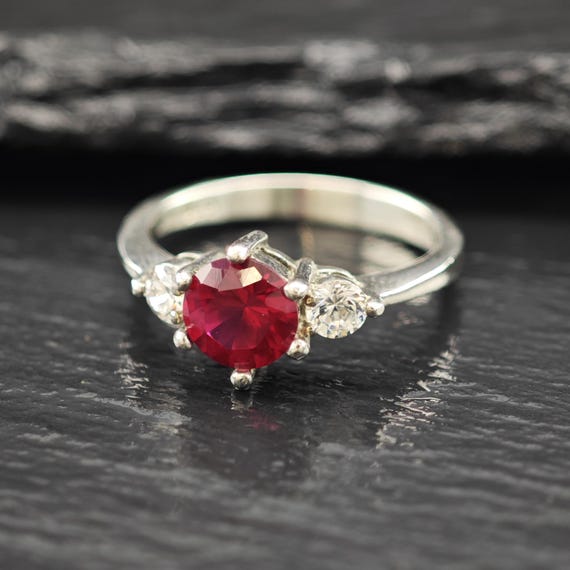 Sterling Silver Ring: Lab Ruby Center Stone - Siz… - image 3