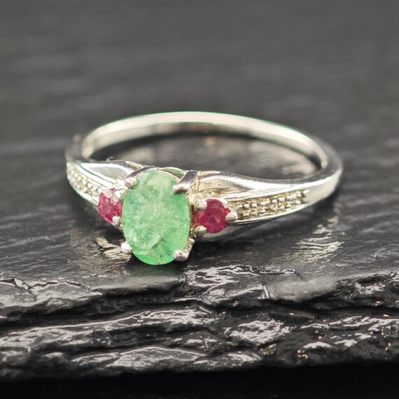Emerald, Ruby Gemstone Ring Sterling Silver Sz 9 - image 5