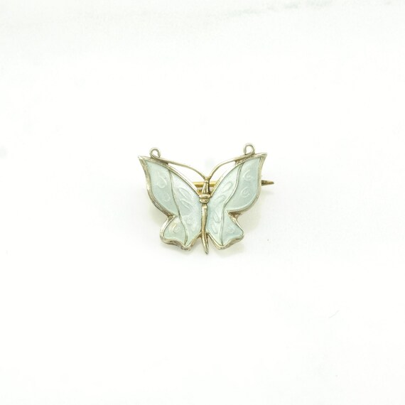 White Silver Brooch Butterfly Enamel Sterling