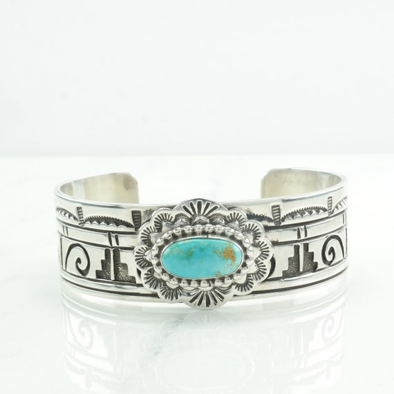 Navajo Sterling Silver Cuff Bracelet Blue Turquoi… - image 3