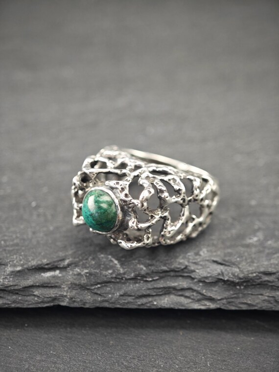 Chrysocolla Statement Ring: Brutalist Design - St… - image 4