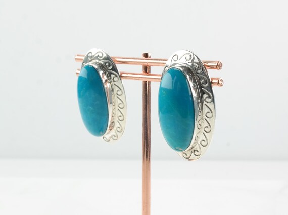 DTR Sterling Silver Turquoise Oval Earrings Stud - image 4