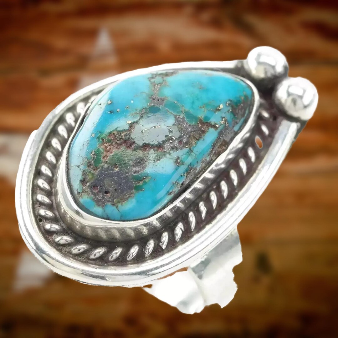 Vintage Southwest Silver Ring Turquoise Sterling Blue Size 6 1/4 - Etsy