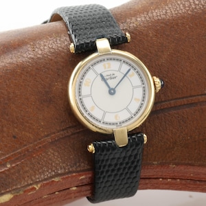 Vintage Cartier Vermeil Quartz Must de Cartier Vendome Arabia Weißes Zifferblatt Ref. 1851 Uhr 24 mm Rund