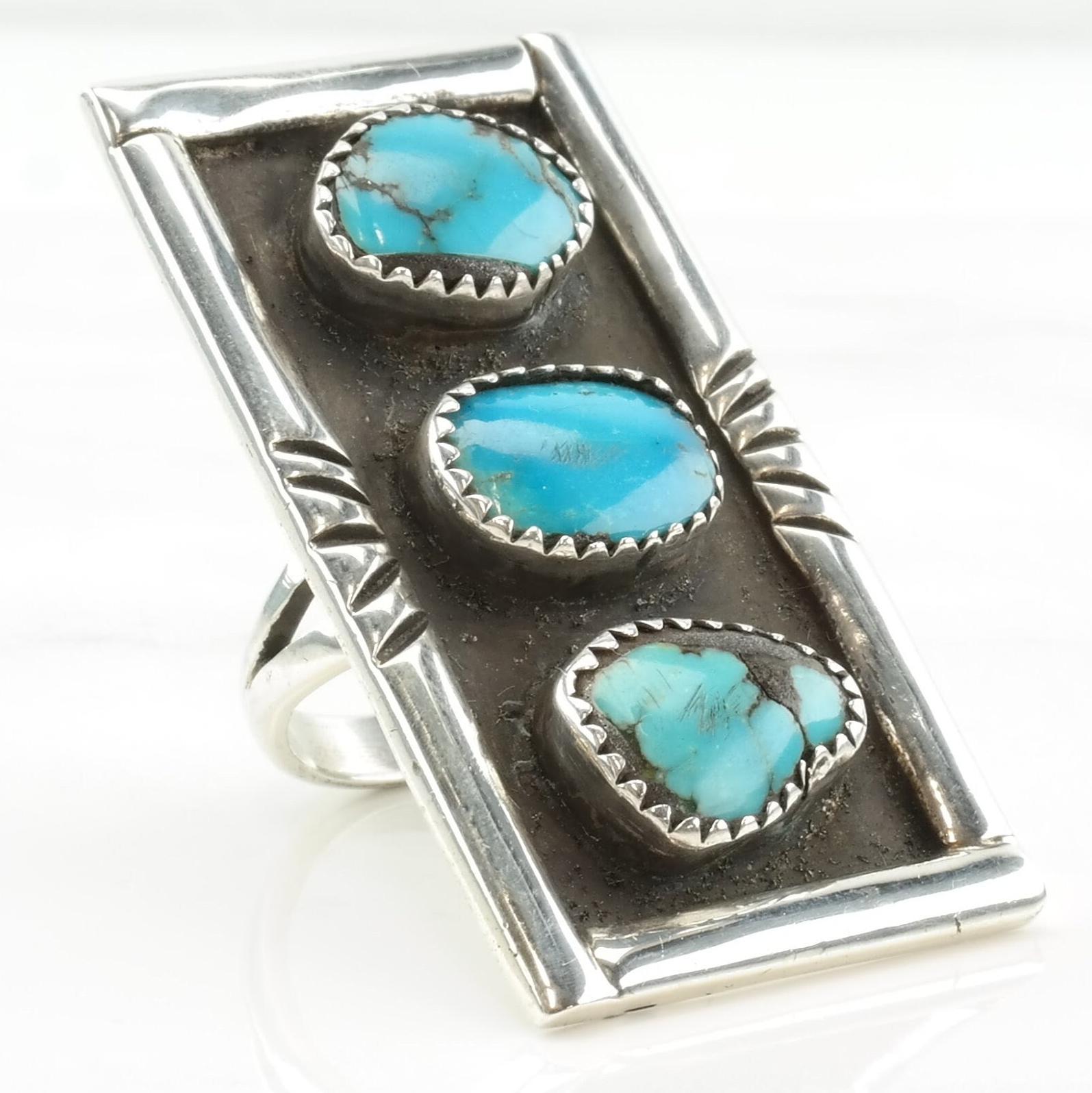 お中元 お歳暮 お年賀 夏 冬 年末年始のご挨拶 ギフト 通販な American Native Vintage Silver Stone Three Turquoise Ring アクセサリー