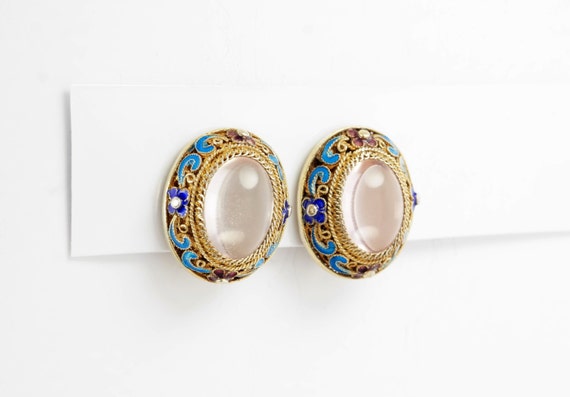 Antique Chinese Export Gold Gilded Moonstone Clip… - image 3