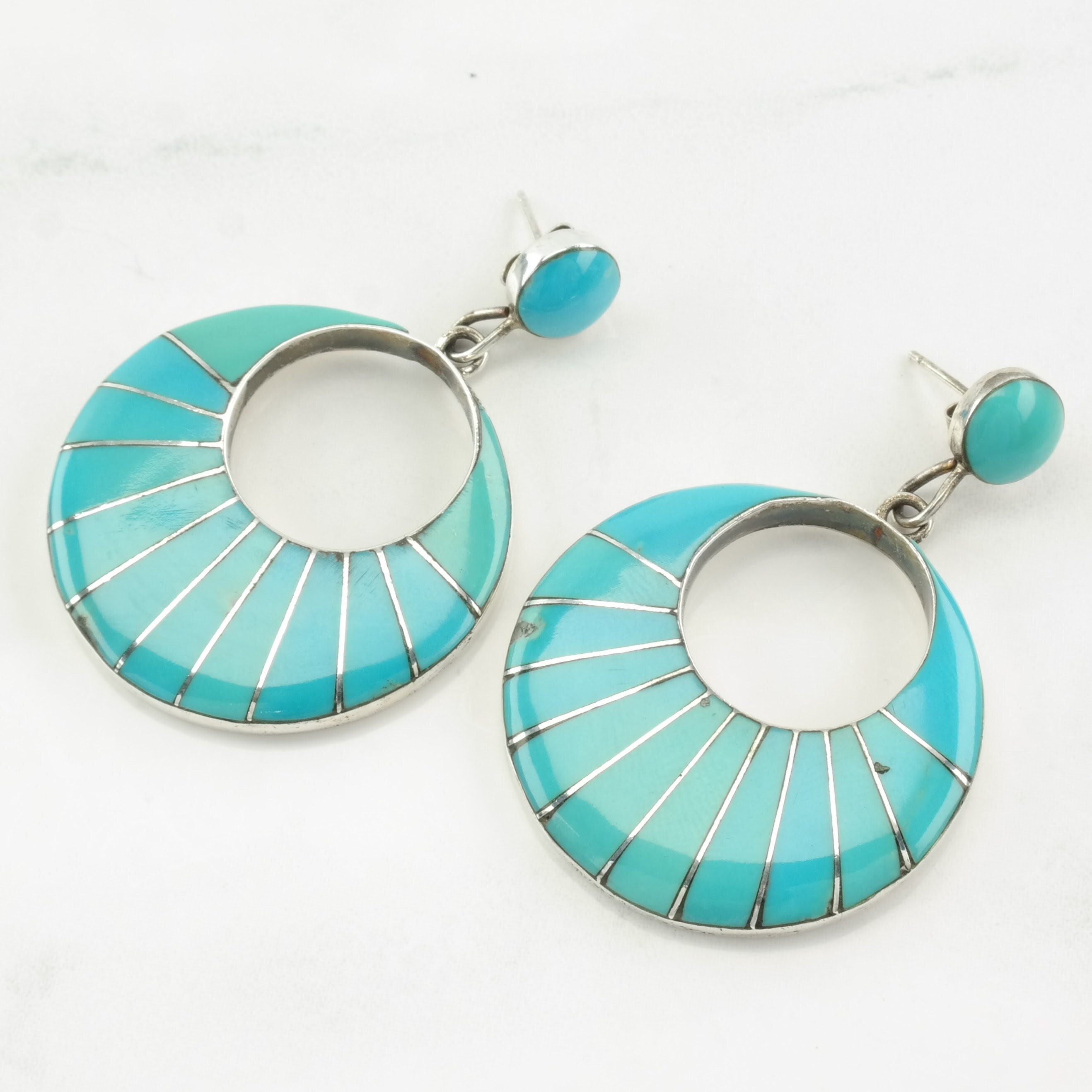 Round Stabilized Turquoise Post Stud Earrings 11mm Antiqued Sterling Silver Round Stabilized Turquoise Post Stud Earrings 11mm Antiqued Sterling Silver