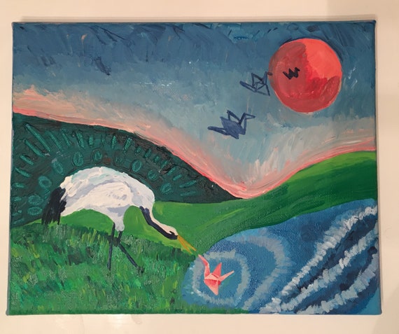 Crane And Origami Crane Painting