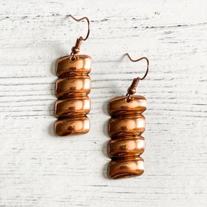 Rounded Texture Copper Earrings / Handmade / Gift for Her / Hand-Hammered/ Hand-Designed/ Marine Theme / Summer