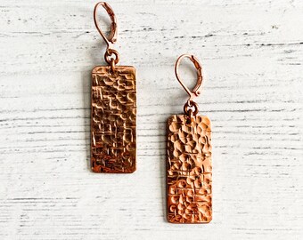 Rectangle Textured Copper Earrings / Handmade / Gift for Her / Hand-Hammered/ Hand-Designed