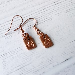 Rectangle Tiny Horseshoe Hand Stamped and Textured Copper Earring / Saguaro Cactus/ Handmade / Gift for Her / Hand-Hammered/ Hand-Designed