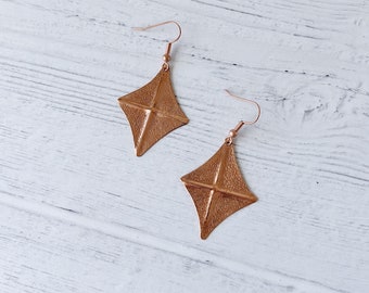 Rhombus Twxtured Copper Earrings / Handmade / Gift for Her / Hand-Hammered/ Hand-Designed