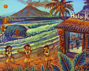 Tiki Hot Laughter Island Hawaii Tropical Painting CBjork Art Kitsch PRINT