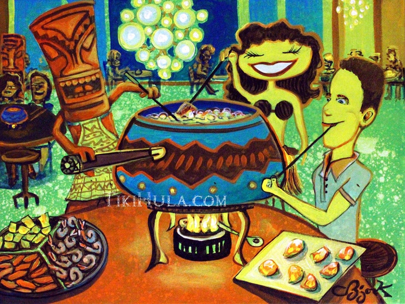 Tiki Hula Luau Volcanic Hot Lava Hawaiian Island CBjork Art Kitsch PRINT
