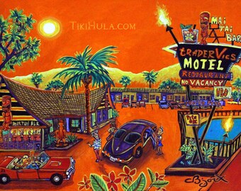 CBjork TikiHula.com Trader Vic Motel 8x10 PRINT Tiki Bar Palm Springs Resort