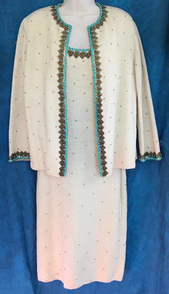 1960's Gene Shelly Vintage cream beaded wool sweat