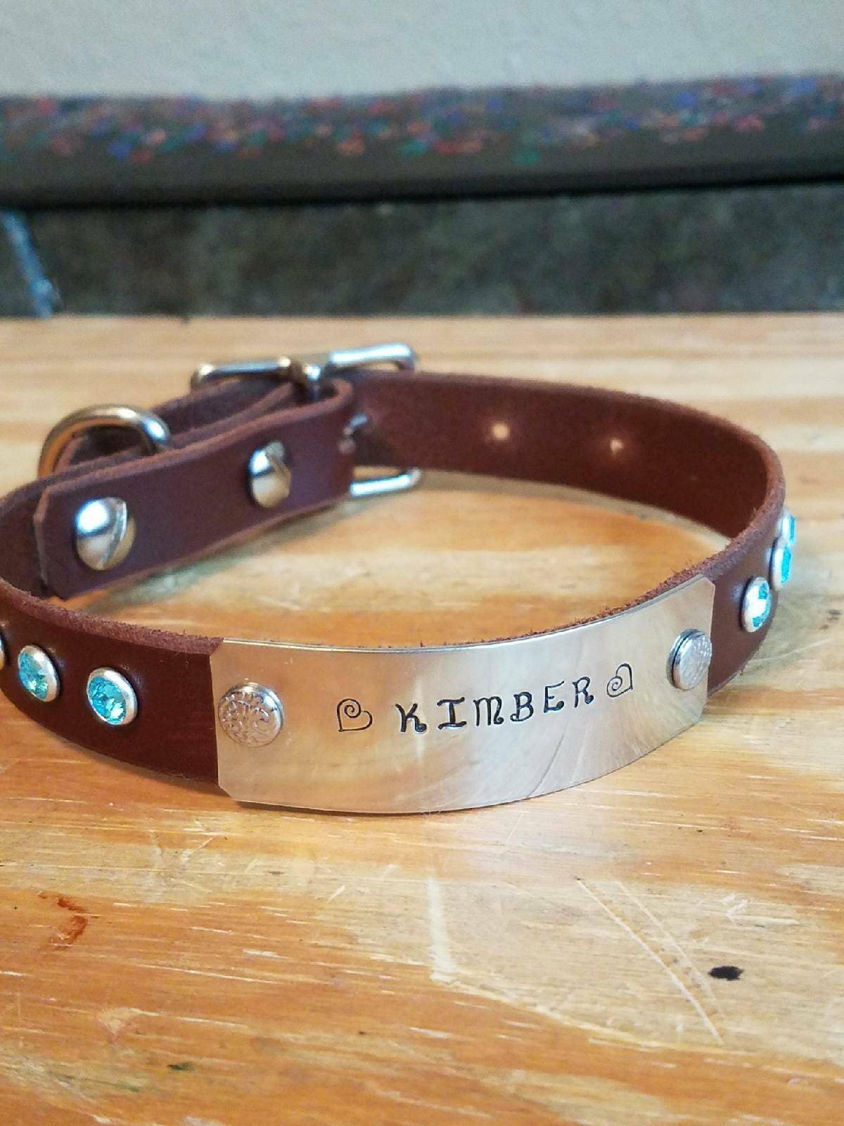 Engraved leather dog collar custom dog dog collar name tag Etsy