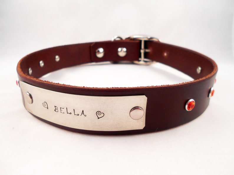 Engraved leather dog collar custom dog dog collar name tag Etsy