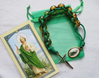 St. Jude, Patron of Hopeless Causes ~ Large Bead and Cord One Decade Slider Rosary ~ Prayer Card ~ Sheer Pouch ~ Gift Box
