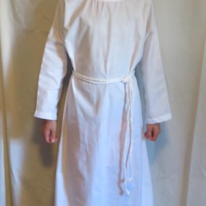 WHITE ~ Tunic/alb ankle length robe with cord sash (you choose cord color)
