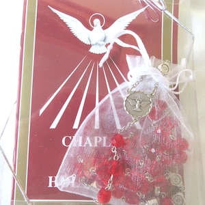 Chaplet of the Holy Spirit - Handmade glass beads with metal Holy Spirit beads and centerpiece, prayer booklet + gift box for Confirmation