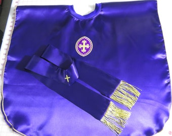 ADVENT and LENT Priest Chasuble and Stole for boys in beautiful Royal PURPLE satin- Ready to ship
