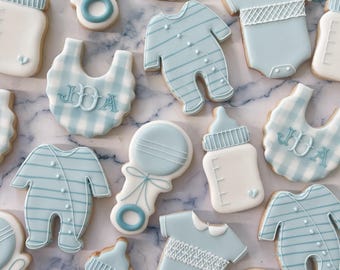 Galletas de azúcar para baby shower de niño