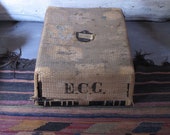 Rattan Storage Box Primitive Woven Wicker Suitcase Container Lid Coffee Table Shipping Basket Red Japanese Fabric Lining Military Initials