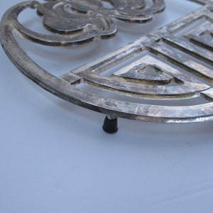 Silver Ornate Metal Trivet Vintage Asian Hot Plate Silver Plate Pot Holder Aluminum Footed Hot Mat Teapot Stand Boho Plant Stand image 9