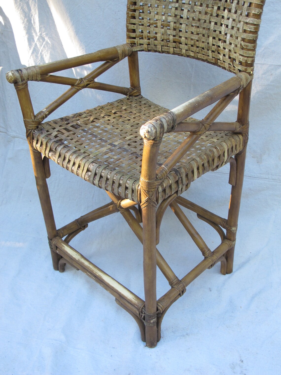 Mid Century Rattan Director's Chair Antique Woven Rawhide Etsy