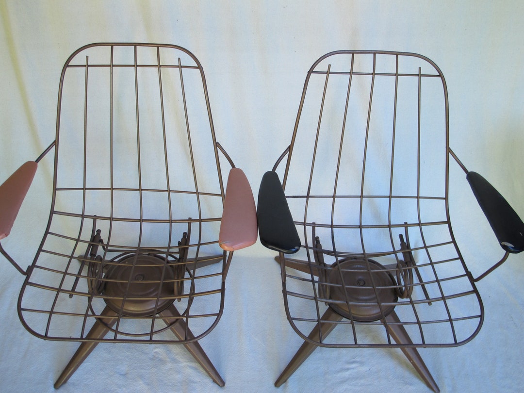 Mid Century Wire Lounge Chairs Metal Patio Set Outdoor Furniture Retro