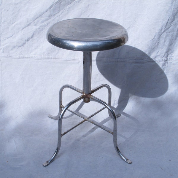 Chrome Medical Stool Stainless Steel Swivel Stool Adjustable Silver Metal Stool Industrial Metal Stool Hollywood Regency Furniture Stool