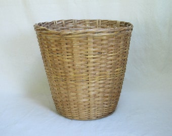 Vintage Large Wicker Basket Tall Woven Basket Large Storage Basket Laundry Basket Primitive Basket Rattan Basket Round Taper Basket