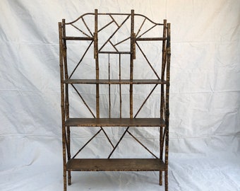 Antique Bamboo Etagere Victorian Tortoise bamboo Shelf Chinoiserie Furniture Scorched bamboo Bookshelf Victorian aesthetic rattan shelf