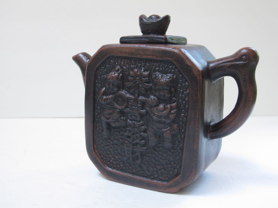 Antique Asian Teapot Square Chinese Xixing Tea Pot Laughing Buddha