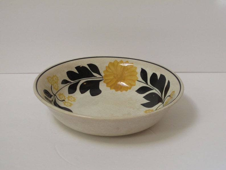 Primitive Stoneware Bowl Yellow Black Staffordshire England English Ironstone Serving Bowl French Farmhouse Country Antique Ceramic image 1