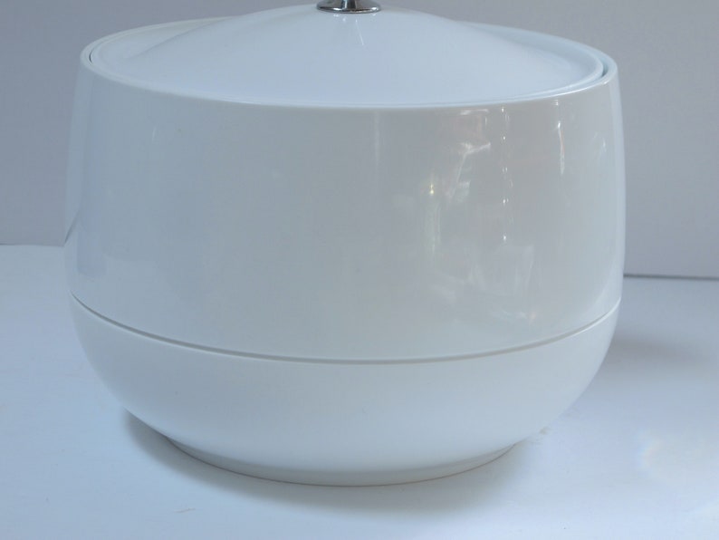 Vintage Ice Bucket Modern White Ice Chest Mid Century Compost Bin Retro Barware Mod Ice Bucket Double Wall image 4