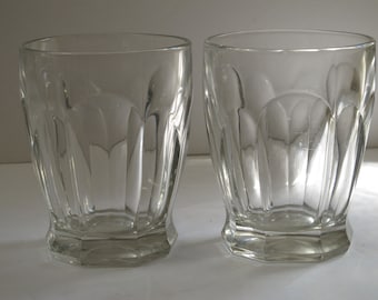 Vintage Cut Glass Tumblers French Country Chunky Glass Water Glasses Clear Faceted Glass Panel Glass Drinking Art Deco Antique Glassware