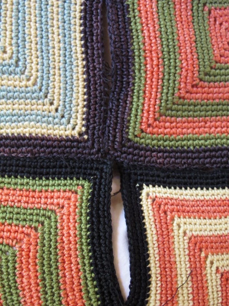 Modernist Crochet Coverlet Mid Century Bauhaus Bedspread Boho Crochet Colorful Blanket Geometric Multi Color 70's Throw Bohemian Decor image 7