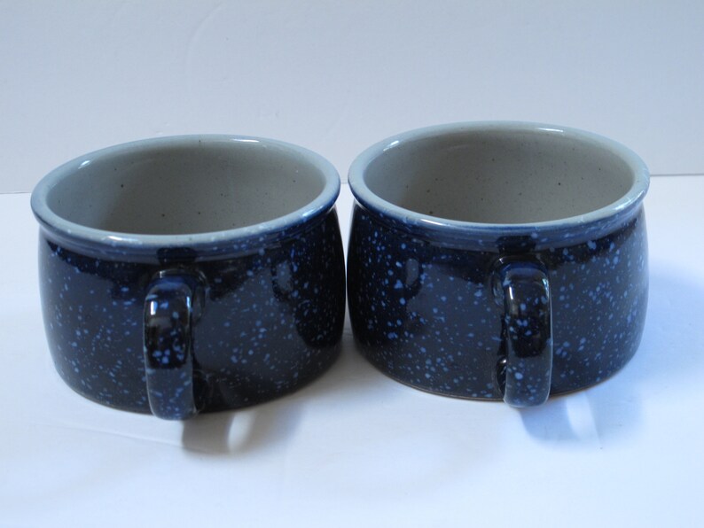 Deep Blue Speckled Pottery Mugs Large Ceramic Cups Extra Large set Mug French Onion Soup Bowl Noodle Broth Bowl Dark Indigo Blue Cobalt Blue image 4